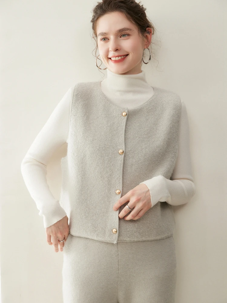TLOML 여성용 100% 캐시미어 스웨터 조끼 O넥 버튼 가디건 가을 겨울 조끼 부드러운 캐시미어 니트웨어 캐주얼 탑
