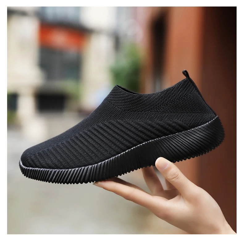 Damen Vulkanisierte Schuhe Atmungsaktive Mesh-Gewebe Einfarbige Sportschuhe Flache Schuhe Rutschfeste Damen-Loafer Walkingschuhe 35-43 – Detail 17
