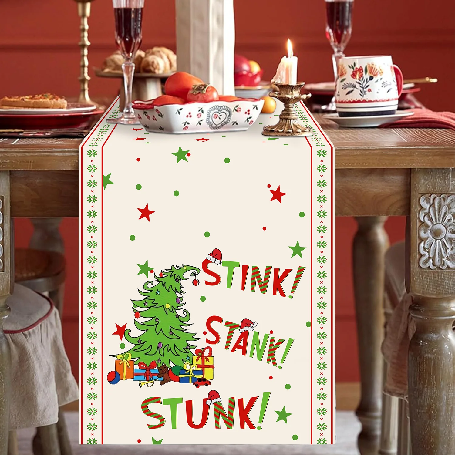 Grinch Tree Table Flags Green Christmas Tree And Star Decorations Christmas Home Indoor Table Decorations Party Supplies