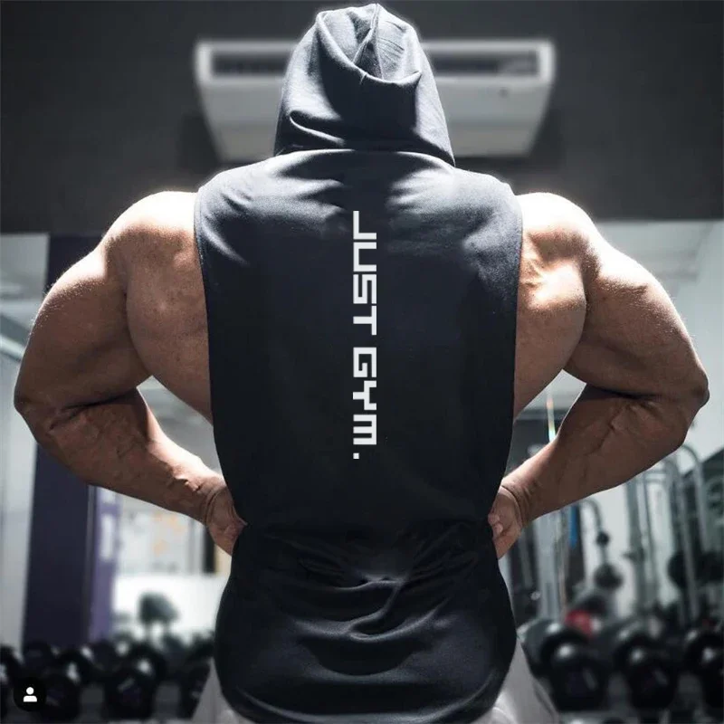 Muscleguys Gym bezrękawnik z kapturem mężczyźni marka odzież bawełna kulturystyka bluza z kapturem kamizelka trening podkoszulki koszulka bez rękawów do ćwiczeń
