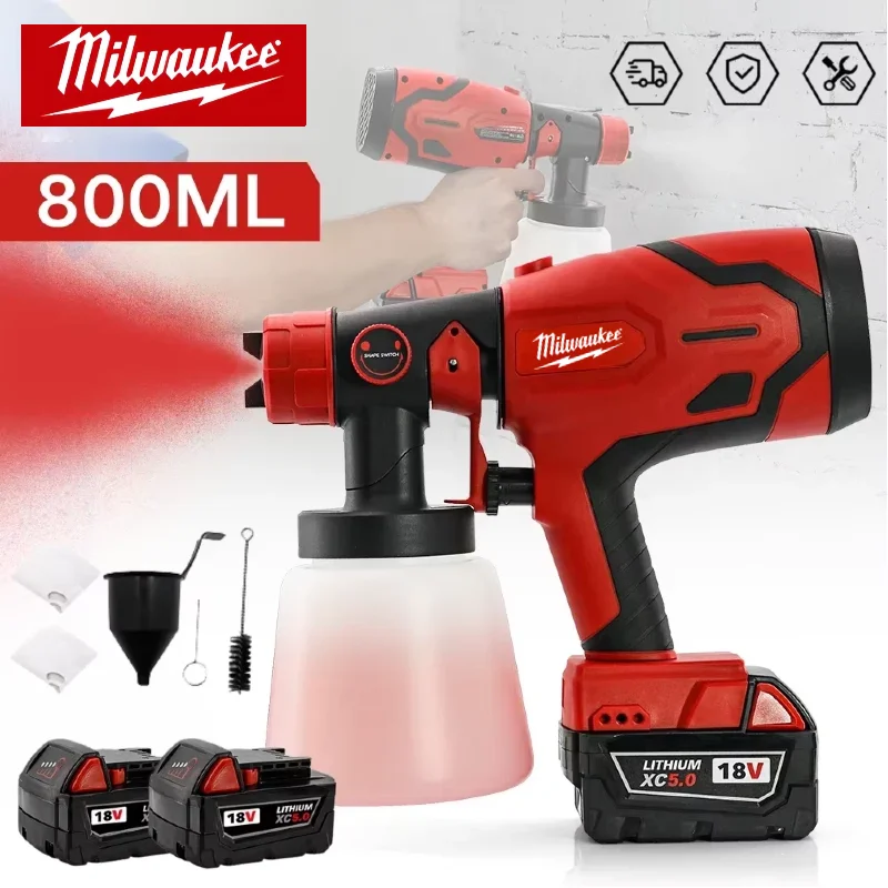 

Milwaukee 800ML Tank 39000 RPM Brushless Motor Auto Furniture Wall Car Sprayer 600W Paint Spray Gun For Milwaukee 18V Battery