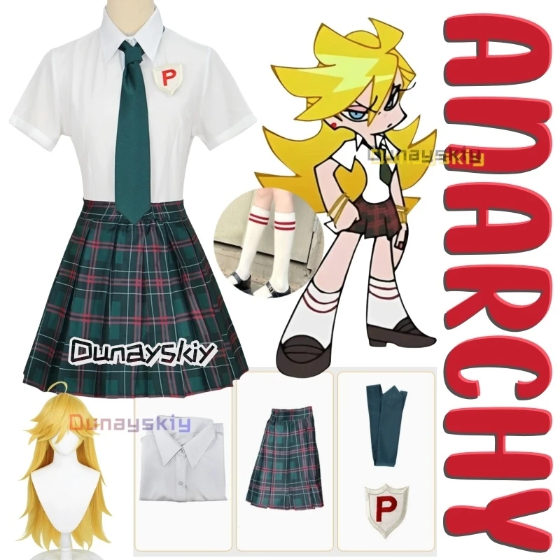 Anarquia cosplay calcinha & meia com cinta-liga calcinha traje peruca jk uniforme escolar gravata saia camisa branca acessórios de cabelo longo