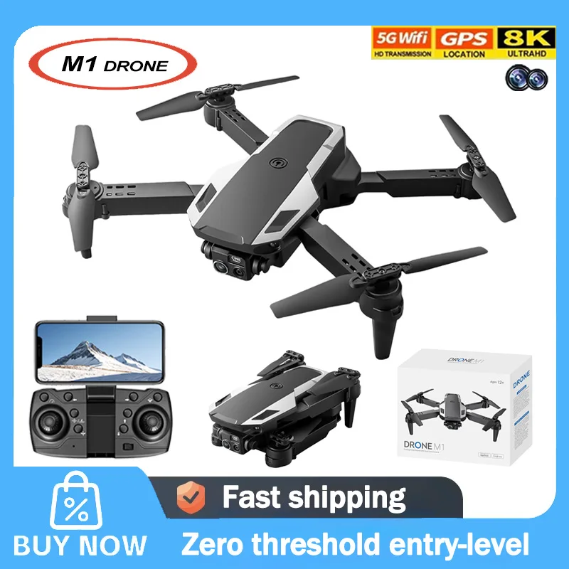 Mini Dron Plegable M1, Quadcopter RC con WiFi 5G, Cámara Dual HD 8K, Motor sin Escobillas, Dron Portátil de Viaje, Regalo para Niños