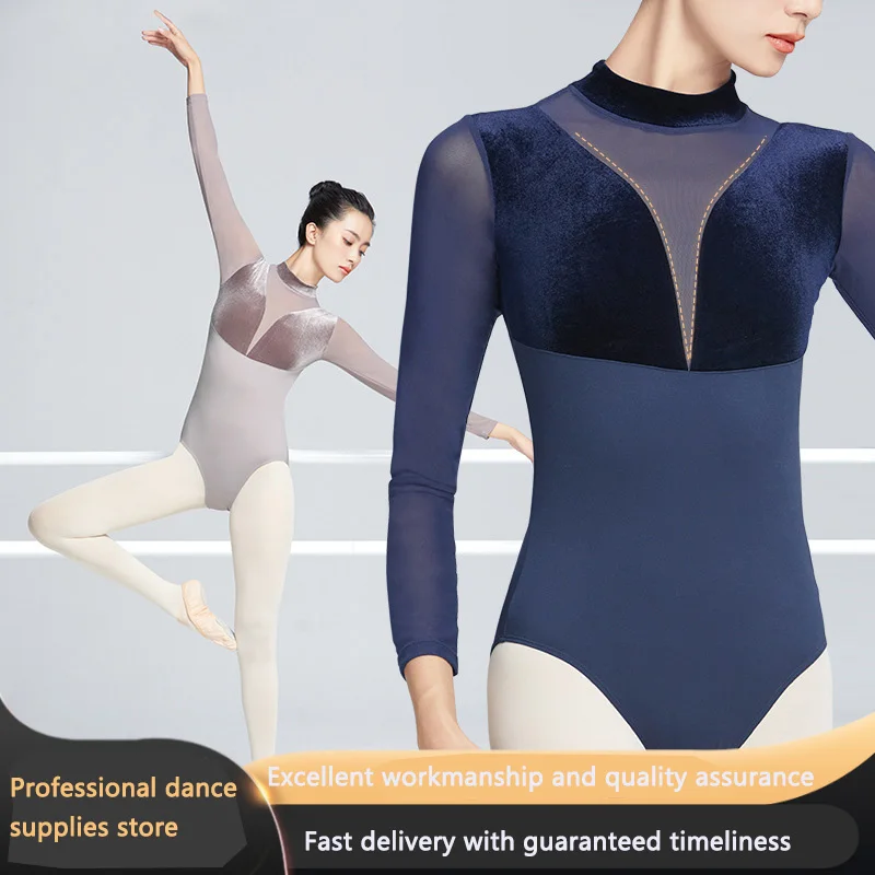 

Танцевальные трико для девочек и женщин, бархатное балетное боди с v-образным вырезом, балетные трико для женщин, гимнастический комбинезон с длинными рукавами