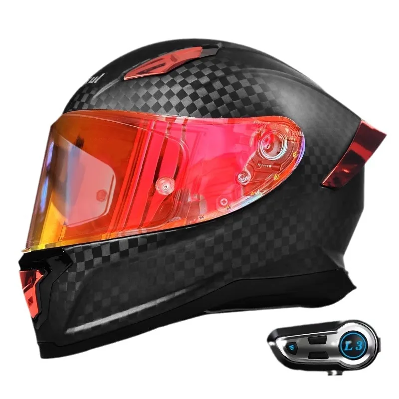 Black Knight 3K Carbon Fiber Motorcycle Helmet Bluetooth Earbuds Four Seasons Universal Motorcycle Helmet
