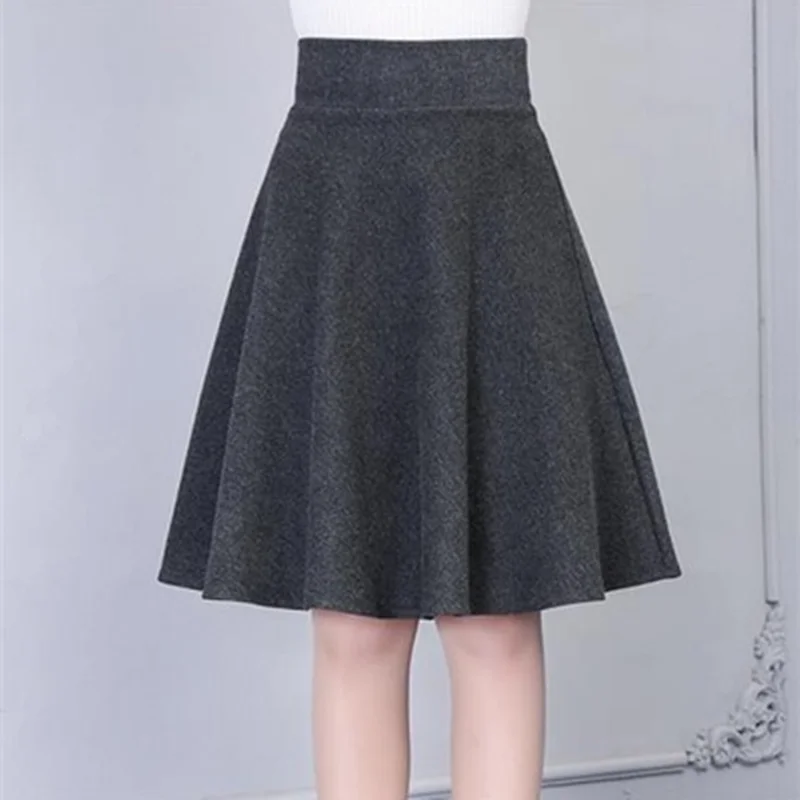 High-waisted Stylish Skirt Autumn Winter A-line Mid-length with Elastic Waist and Slim and Versatile High-end Thickened Skirt