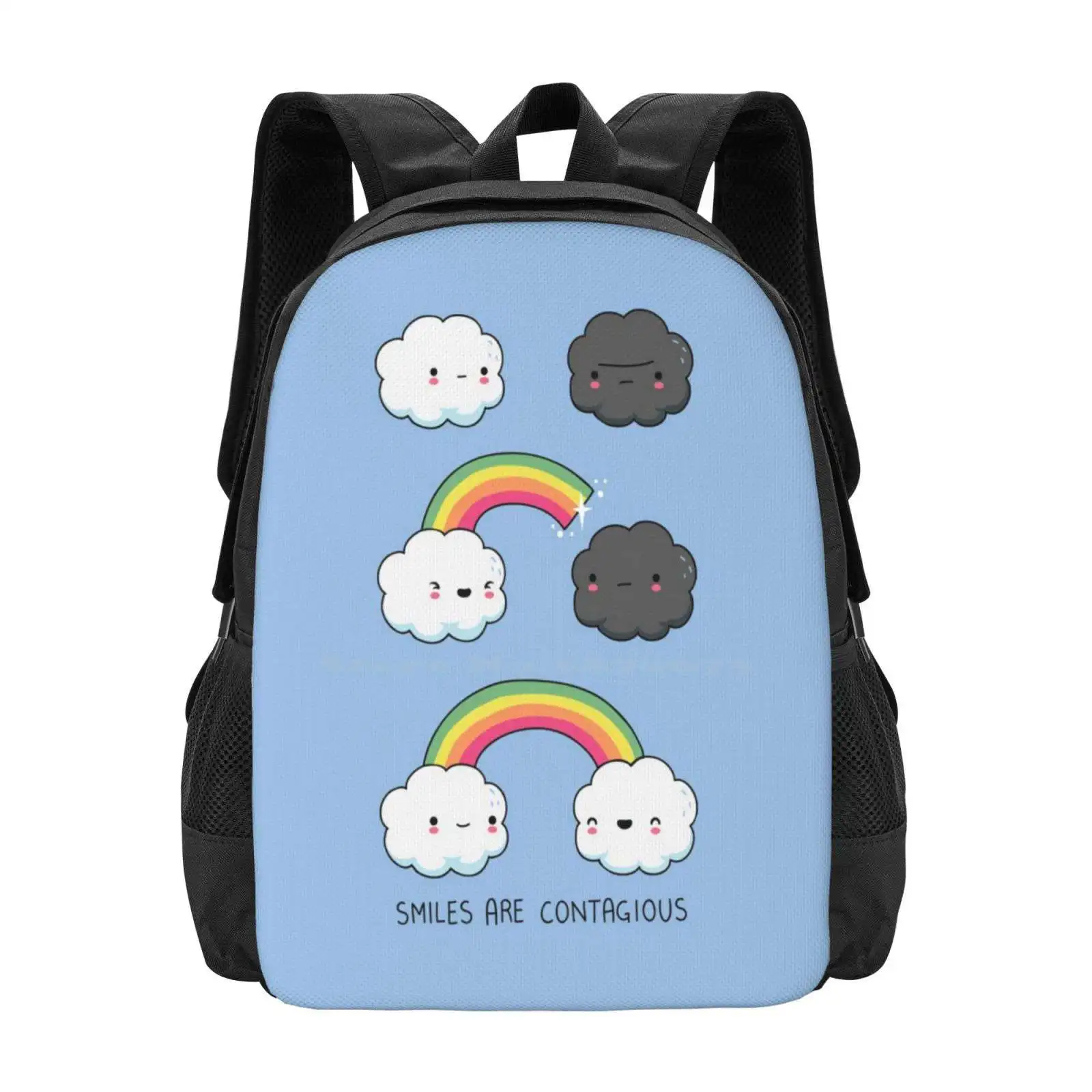 Smiles Are Contagious Hot Sale Backpack Fashion Bags Cute Kawaii Happy Happiness Clouds Sky Inspirational Phrases Wawawiwa