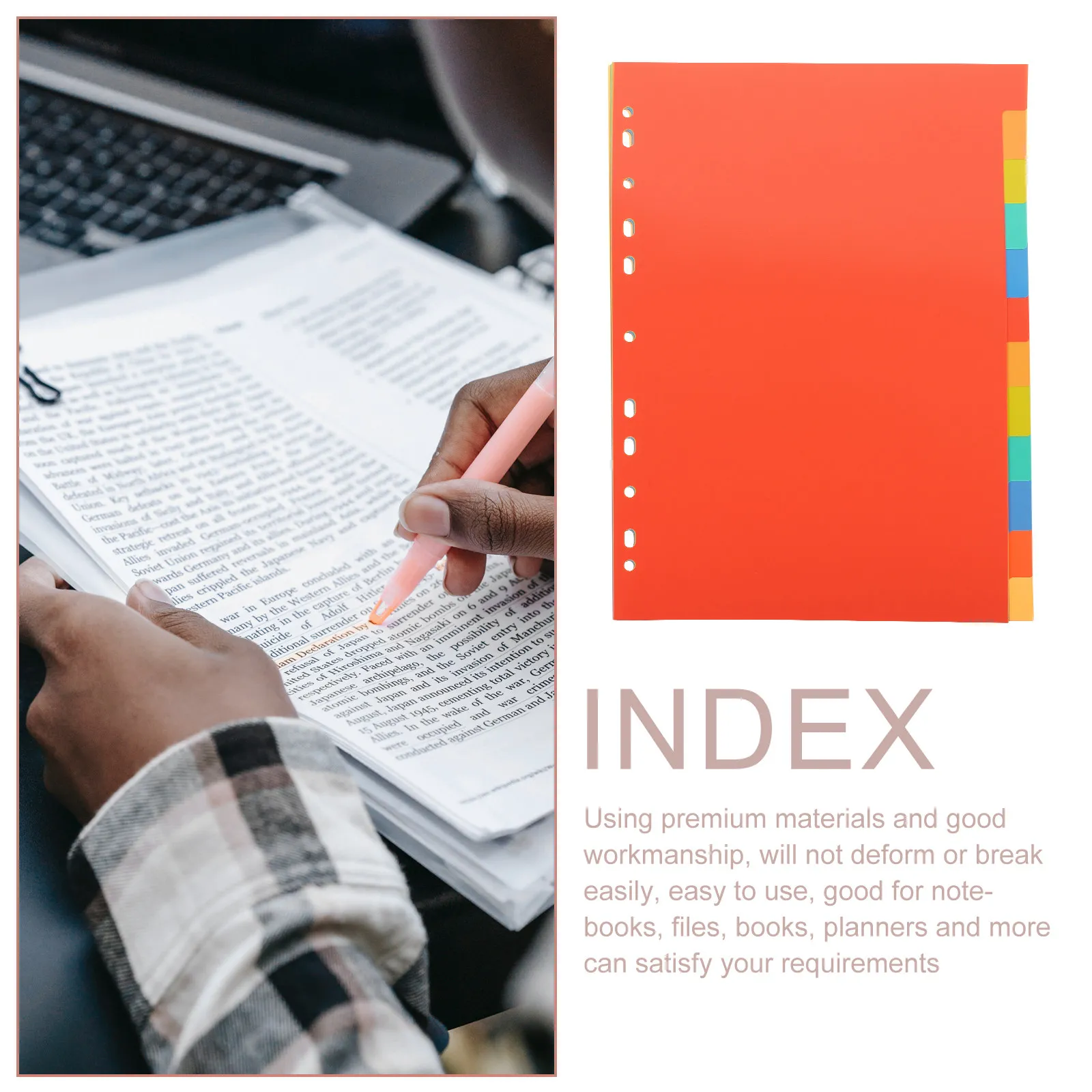 A4 Loose-Leaf Page Markers Punched Binder Dividers Aesthetic Divider Tabs for Notebooks Folders School Office Life Planner