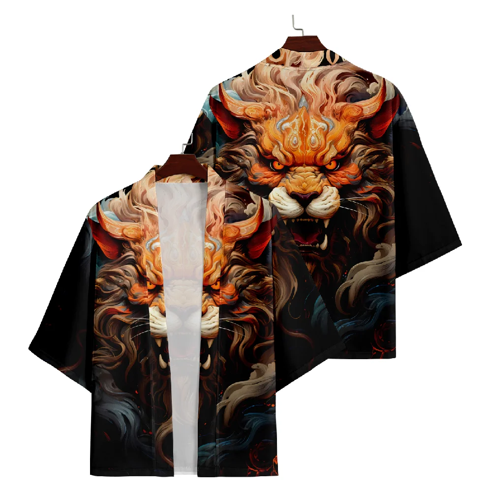 Anime Lion Print Traditional Kimono Streetwear Women Men Cardigan Yukata Shirts Cosplay Haori