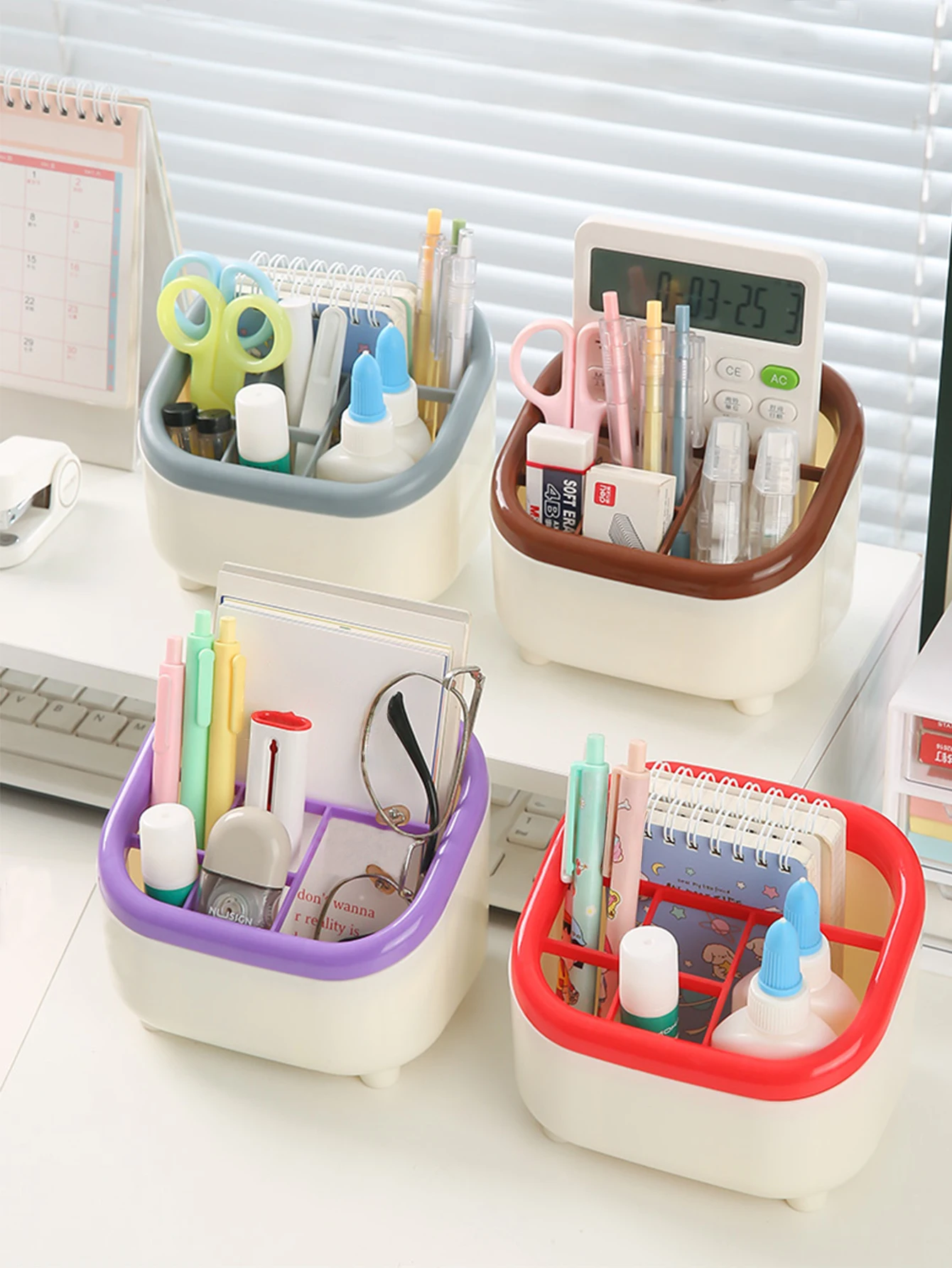 

1/2pcs Desktop 6-Grid Trapezoidal Creative Pen Holder Student Home Mini Stationery Multi-Purpose Miscellaneous Storage Box