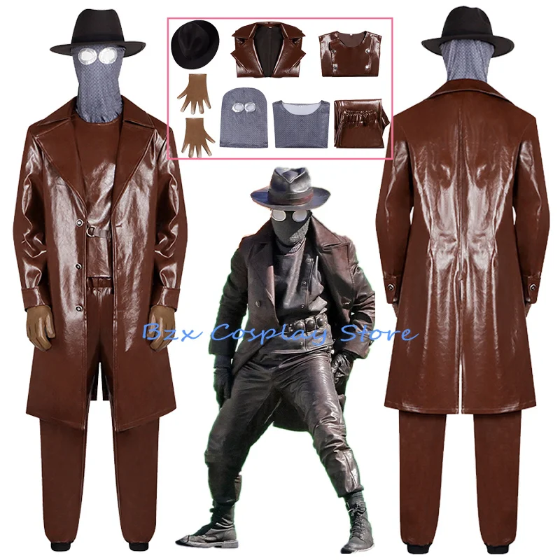 Nuevo Disfraz de Peter Parker, Traje de Hombre Araña, Abrigo de Cuero Marrón, Sombrero, Conjunto para Halloween, Fiesta, Uniforme
