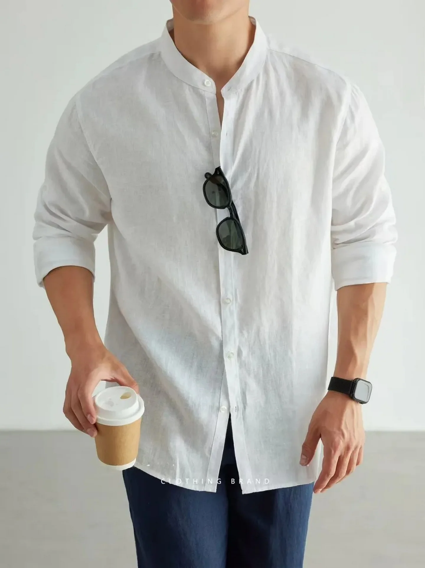 

Осенняя новинка: мужская комфортная дышащая свободная повседневная рубашка из хлопка и льна с длинным рукавом и воротником-стойкой, модная и стильная.