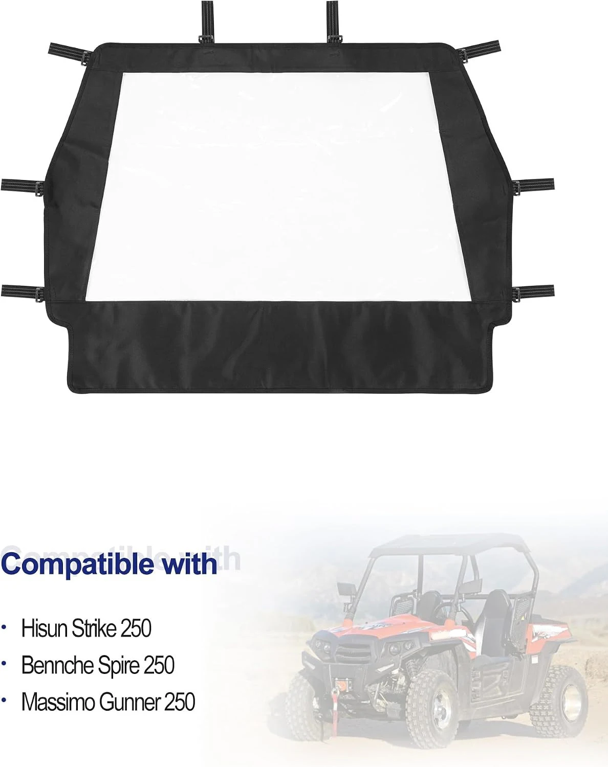For Hisun/Bennche/Massimo 250 Models UTV Rear Soft PVC Windshield Clear Rear Visibility, Block Dirt, Mud, Rain & Scree