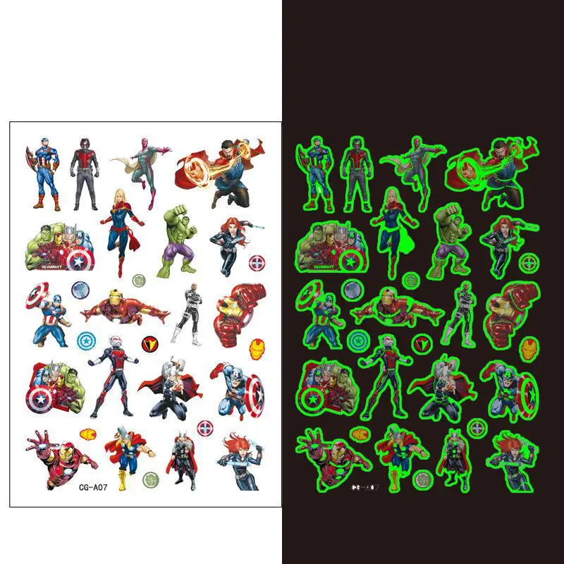 The Avengers Super hero Theme Luminous Tattoo Sticker Spidey Children Arm Face Glowing Tattoo Children Body Art Tattoo