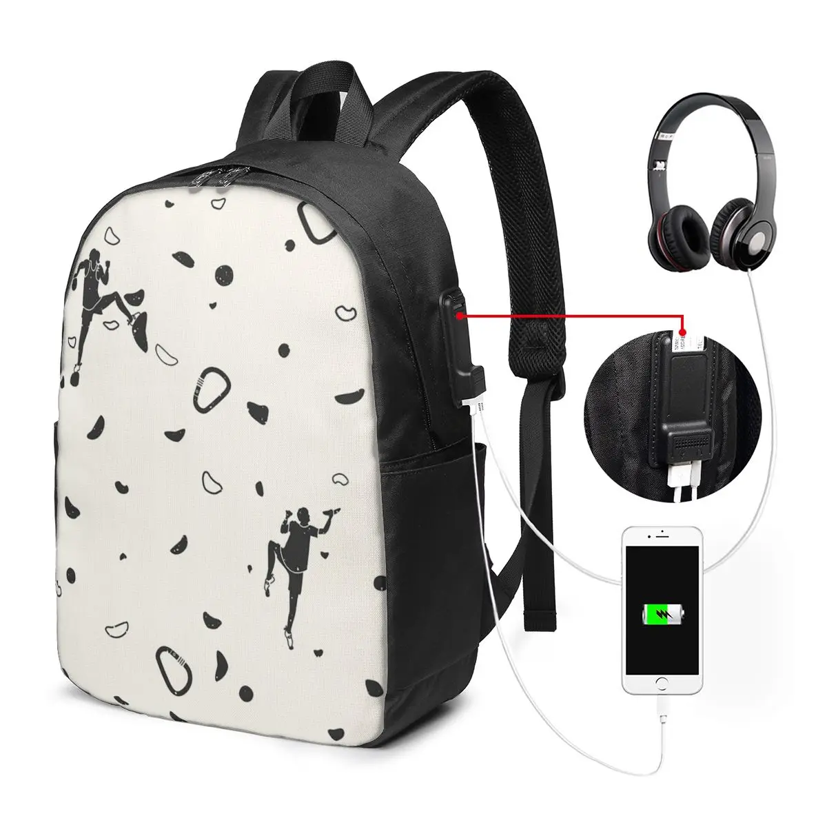 Rock Climbing Figure Sports Themed Backpack Travel Notebook Bag Computer College Student School Bag Laptop Shoulder Bags