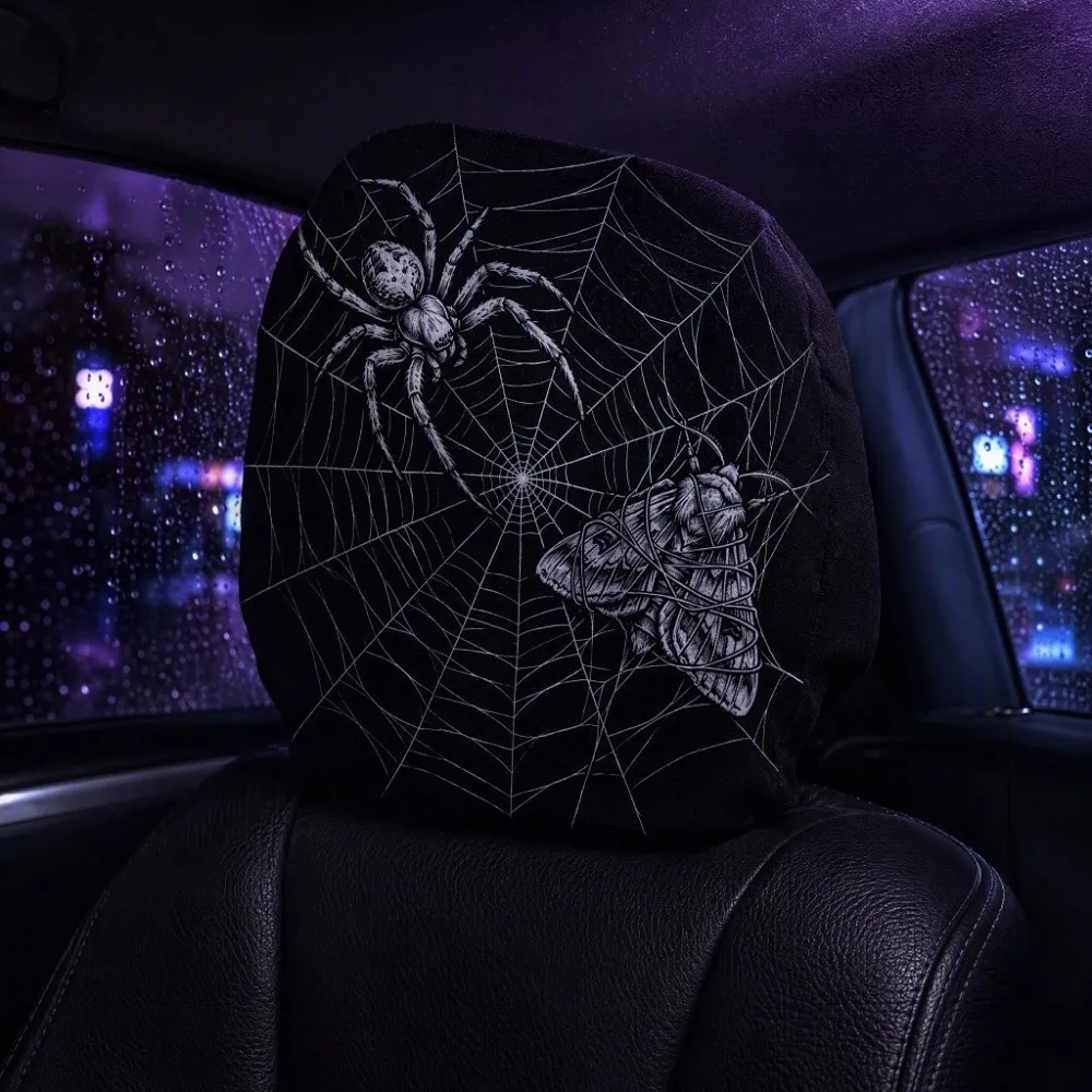 2PCS Spider Web Spider Car Headrest Covers Exaggerated Soft Comfortable Car Pillowcase Stain-Proof Oil-Proof Washable