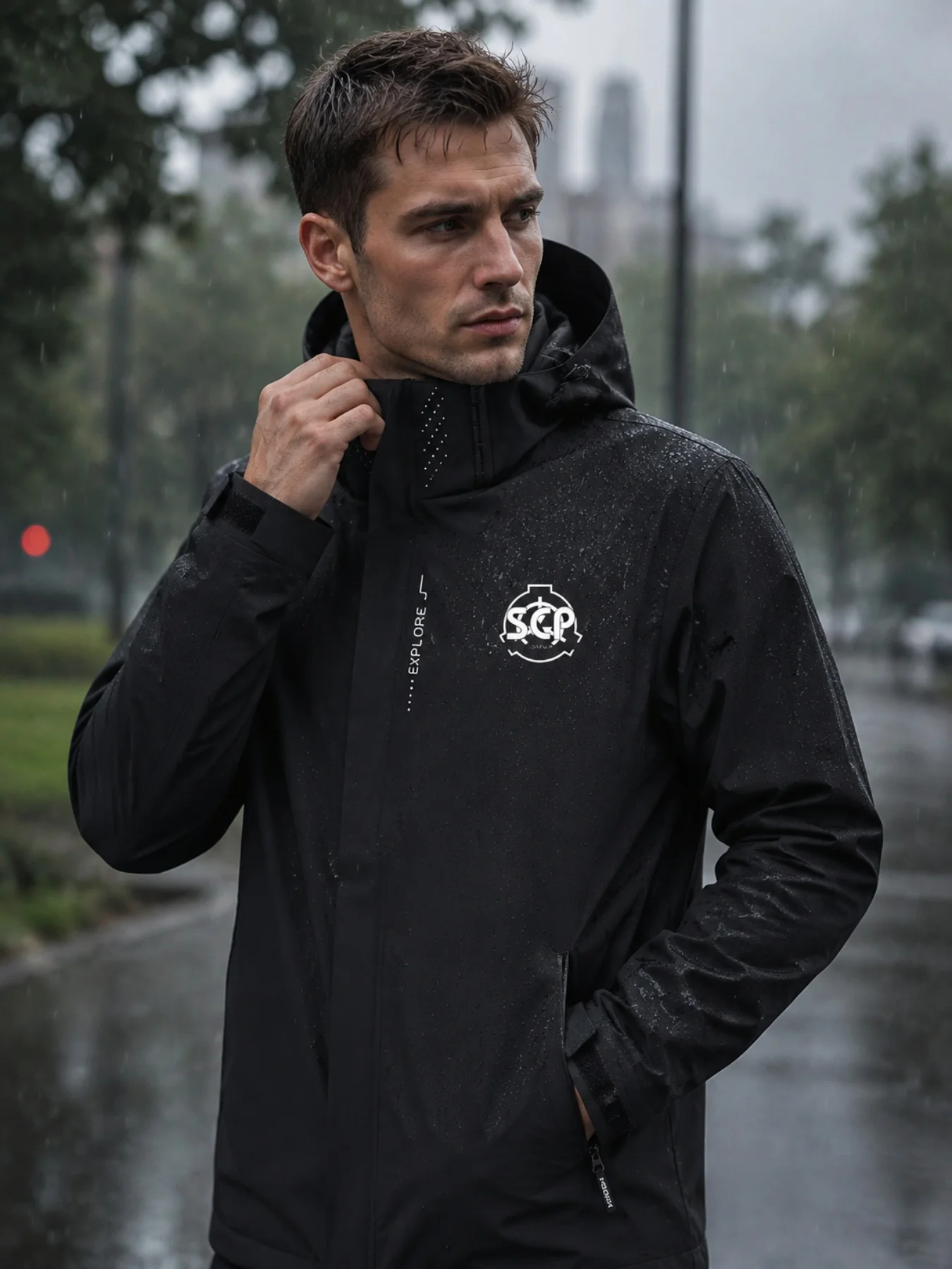 Spring Autumn Simple Print Casual Waterproof Jacket, Detachable Hood for Windproof and Waterproof, Casual Business Men's Coat