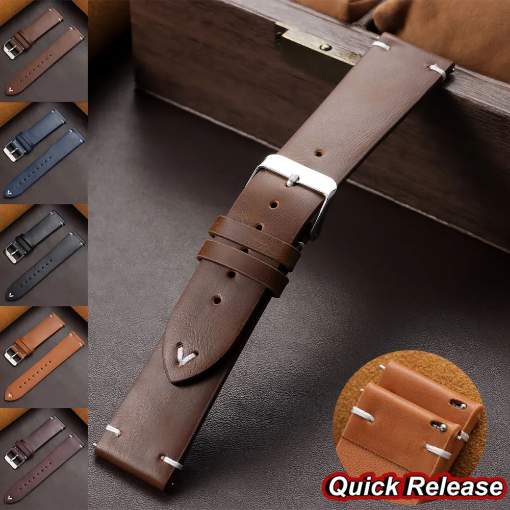 18mm 20mm 22mm Armband für Seiko Vintage Öl-Wachs-Uhrenarmband Stahlschnalle Genähtes Uhrenarmband für Omega Uhrenband Handgelenkband