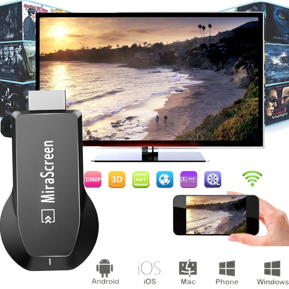 Wireless Screen Mirroring Share HDMI Video Receiver TV Stick Display Dongle Adapter for Iphone 11 12 15 16 Android Phone To TV