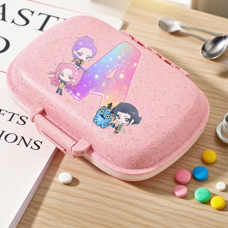 

KPop Demon Hunters Small Pill Storage Boxes Adult Kid pink Cute Mini Storage Box Portable Fashion letter print Candy Storage Box
