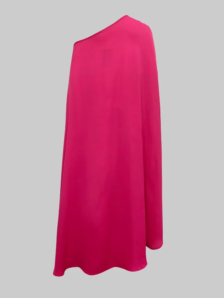 Diagonal Collar One-shoulder X-long T-shirt for Women Solid Color Short Sleeve Splited Loose Shirt Top Elegant Blouse