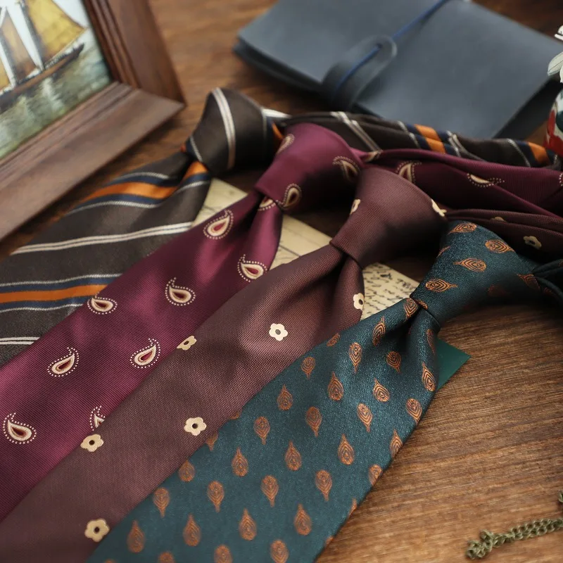 Formal Hand‑tied Men Necktie, Wine Red Dark Green Stripe Pattern Gentleman Neck Tie For Business Office Work Suit Shirt Matching