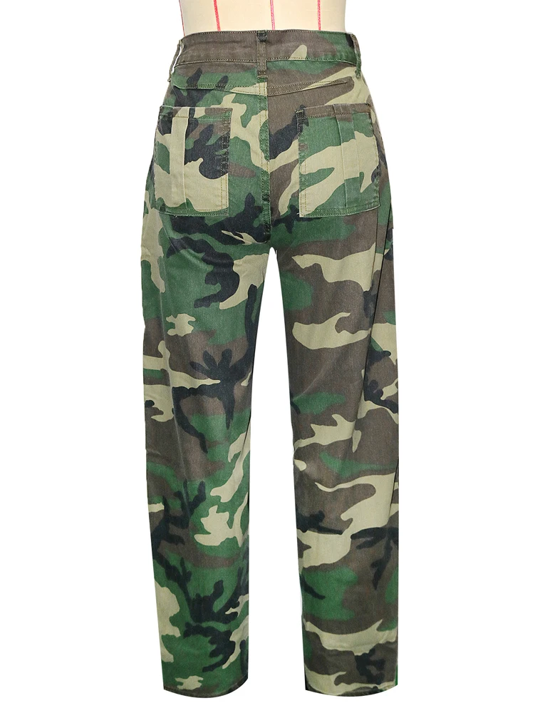JENYAGE Damen Locker Geschnittener Vintage Camouflage-Rock mit Überwurf, Weite Hosen mit Hoher Taille, Camouflage-Muster mit Taschen, Streetwear Baggy Jeans – Detail 13