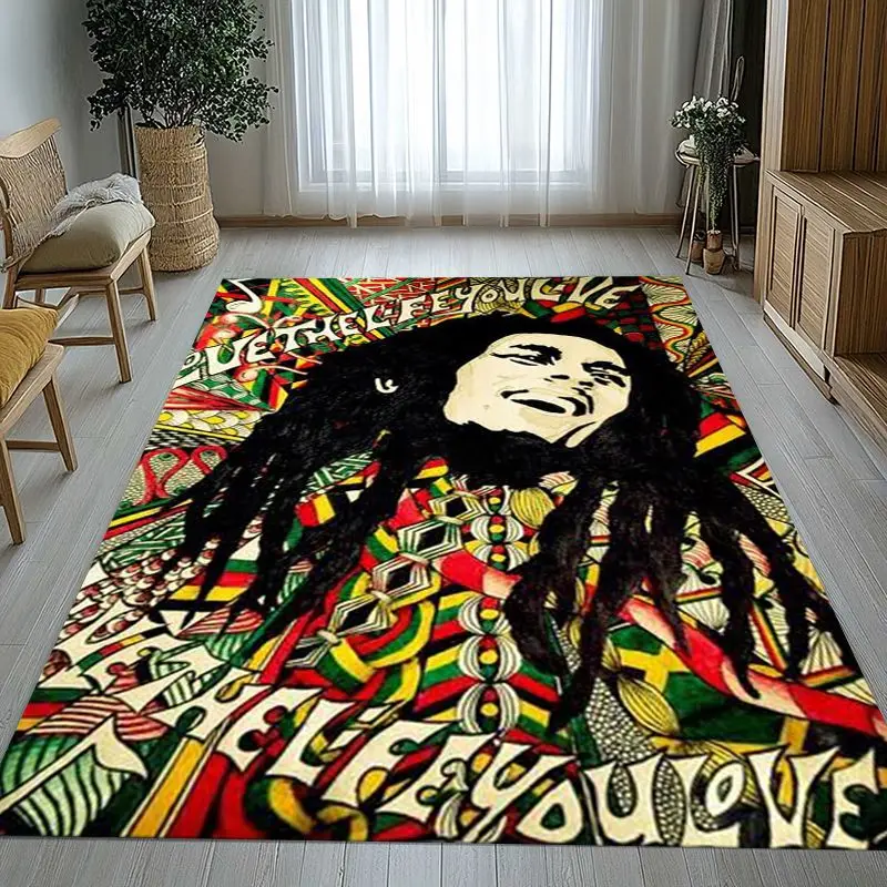 Reggae Music Bob Marley Rasta Color Area Rug,Soft Non-Slip Carpet Mat for Living Room Bedroom,Sofa Floor Rug,Home Decor Gift