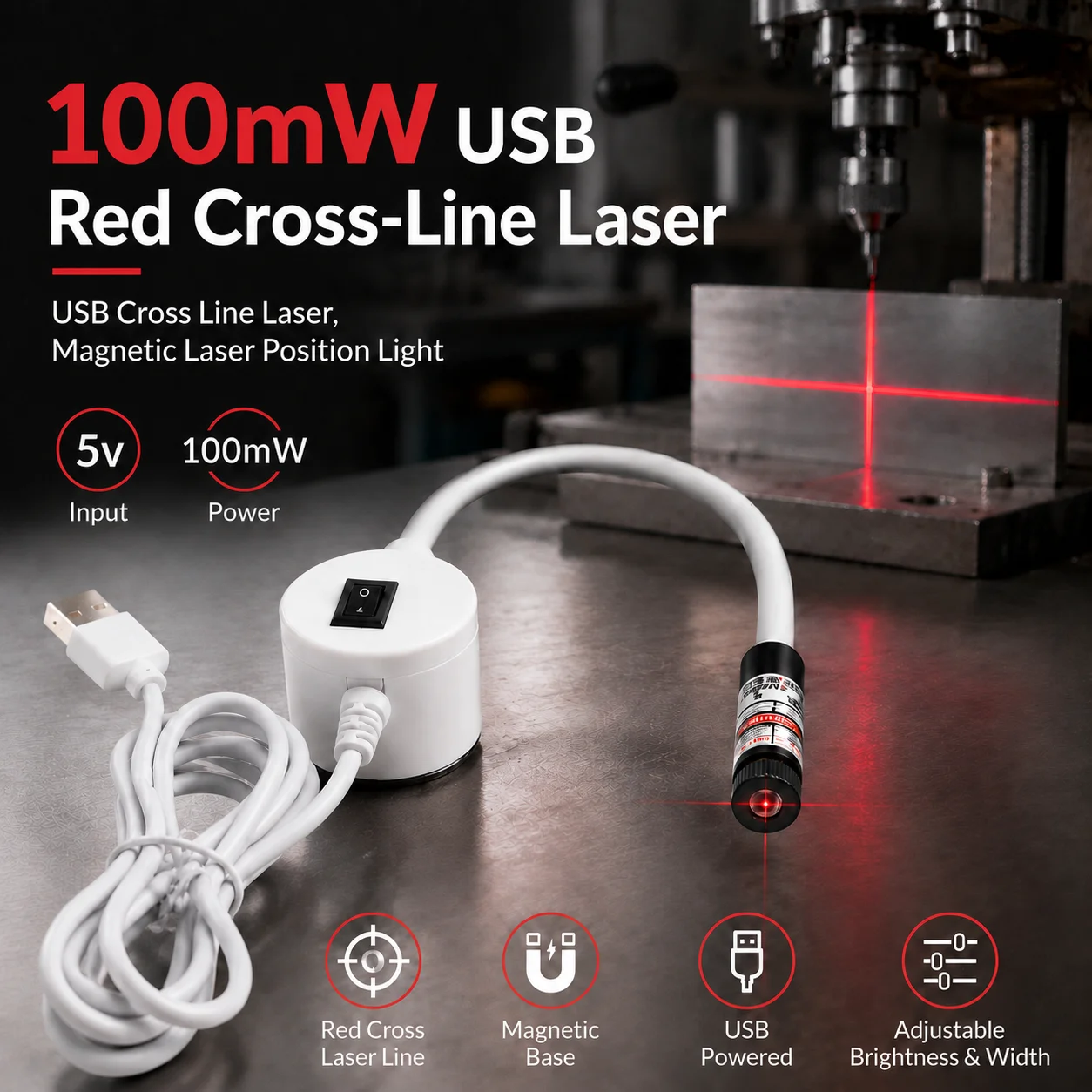 USB Powered Red Laser Light Sewing Positioning Lamp Cutting with Magnetic Base DC5V Line/Cross For Sewing Machine Accessories
