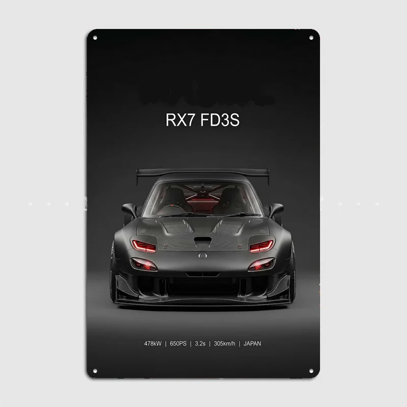 black angry RX7 FD3S JDM Car Poster Metal Sign Posters Bar Bedroom Custom Wall Decorations Room Decoration Interior Home Decor
