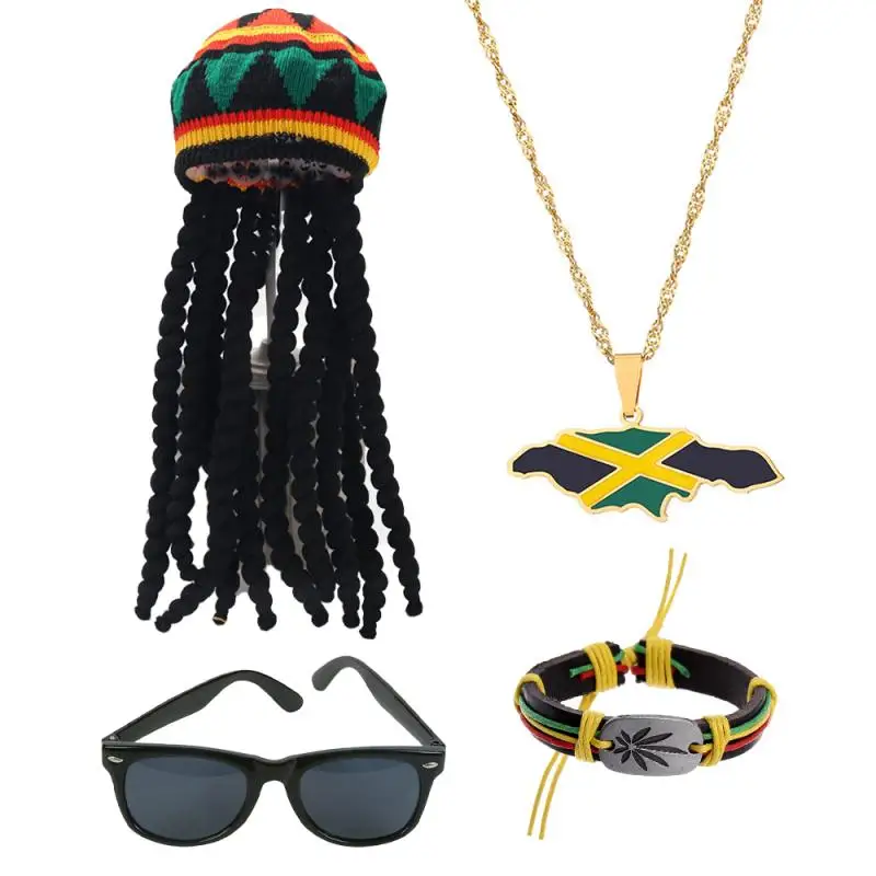 

Головной убор Tigerdoe Rasta с длинным Черным Замком-комплект из 3 предметов жилет и солнцезащитные очки-аксессуары для одежды Jamaican