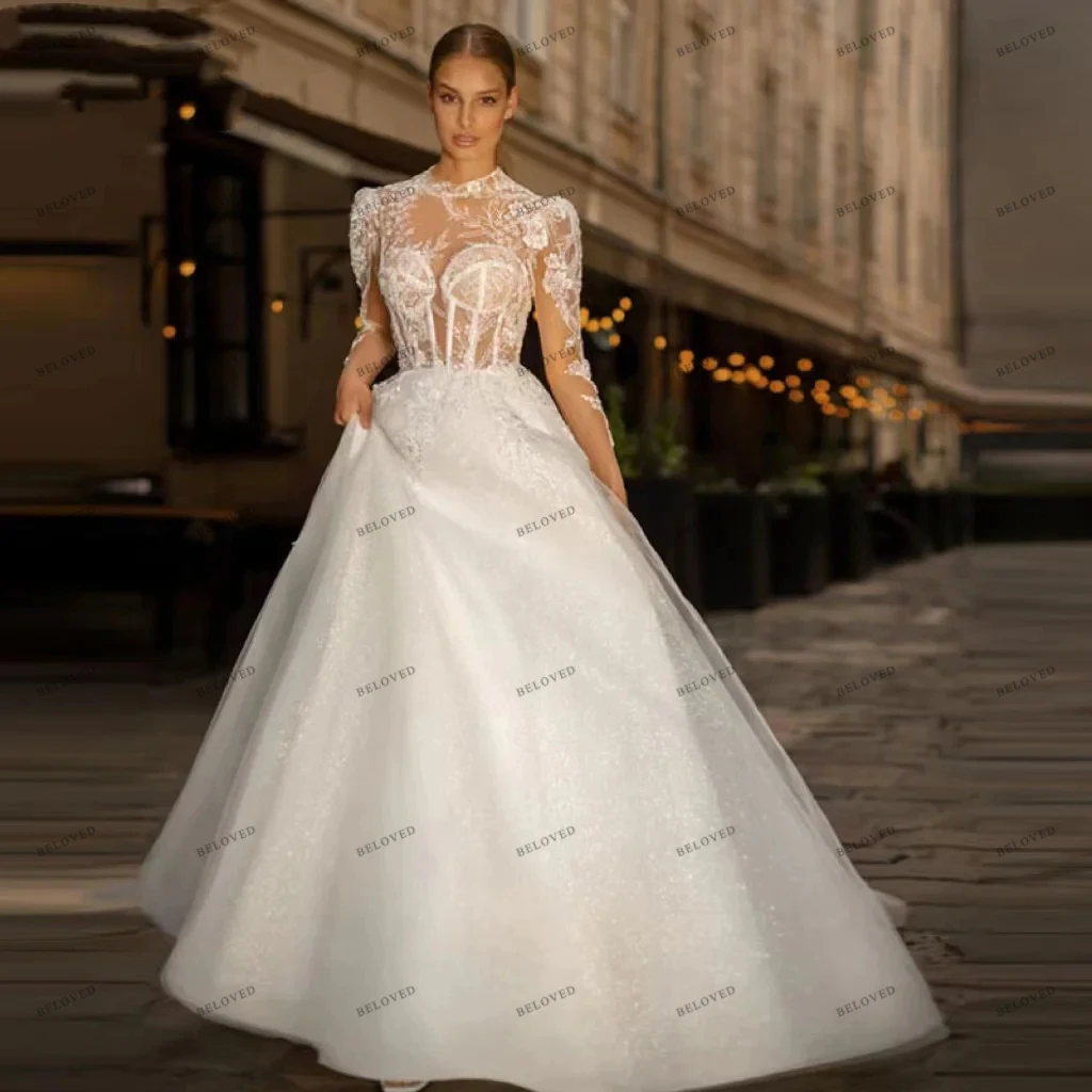 

Elegant Wedding Dresses Vintage Bridal Gowns Full Sleeves A-Line Robes Floor Length Dress For Formal Party Vestidos De Novia