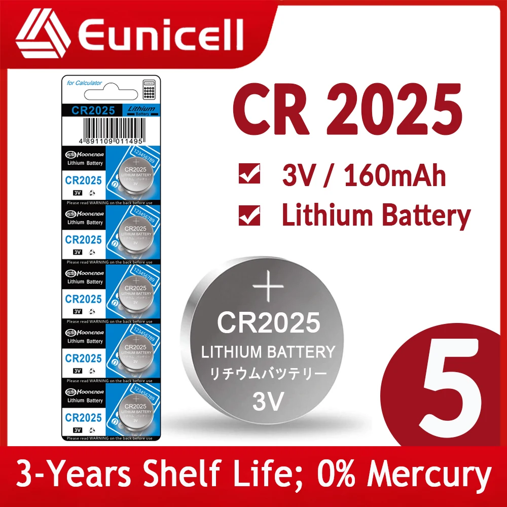 

5PCS 160mAh CR2025 монетные элементы питания 2025 DL2025 BR2025 LM2025 3V литиевая кнопочная батарея для часов пульт дистанционного управления калькулятор