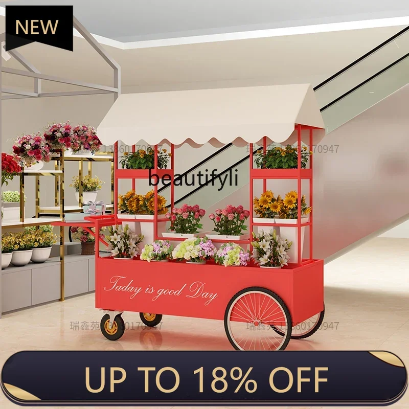 

Z189 Flower shop special cart stand stall trolley, mobile commercial flower bucket stand stall flower cart