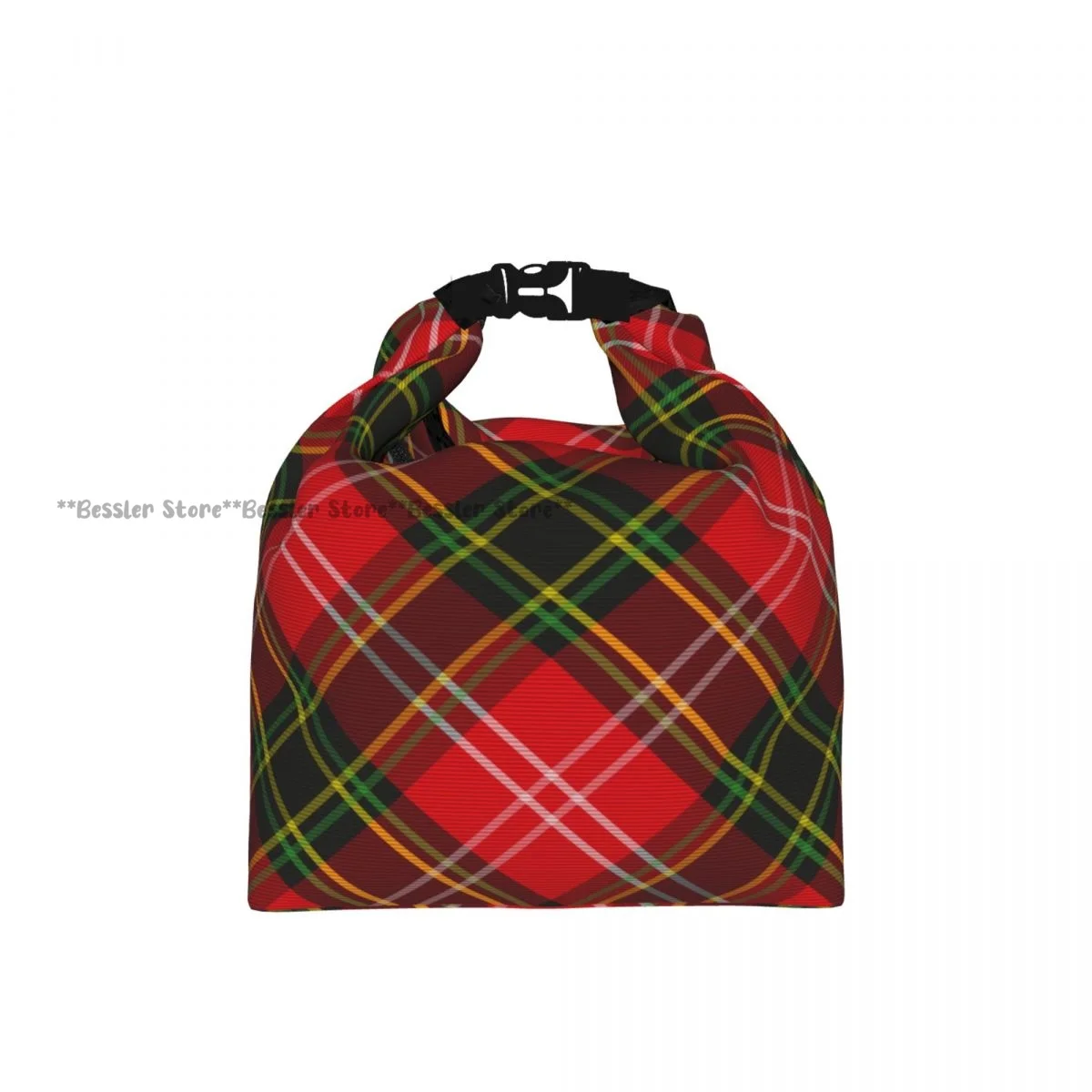 Portable Roll-top Insulated Cooler Lunch Bag Tartan Plaid Checkered Pattern Thermal Food Bag for Travel Outdoor Camping