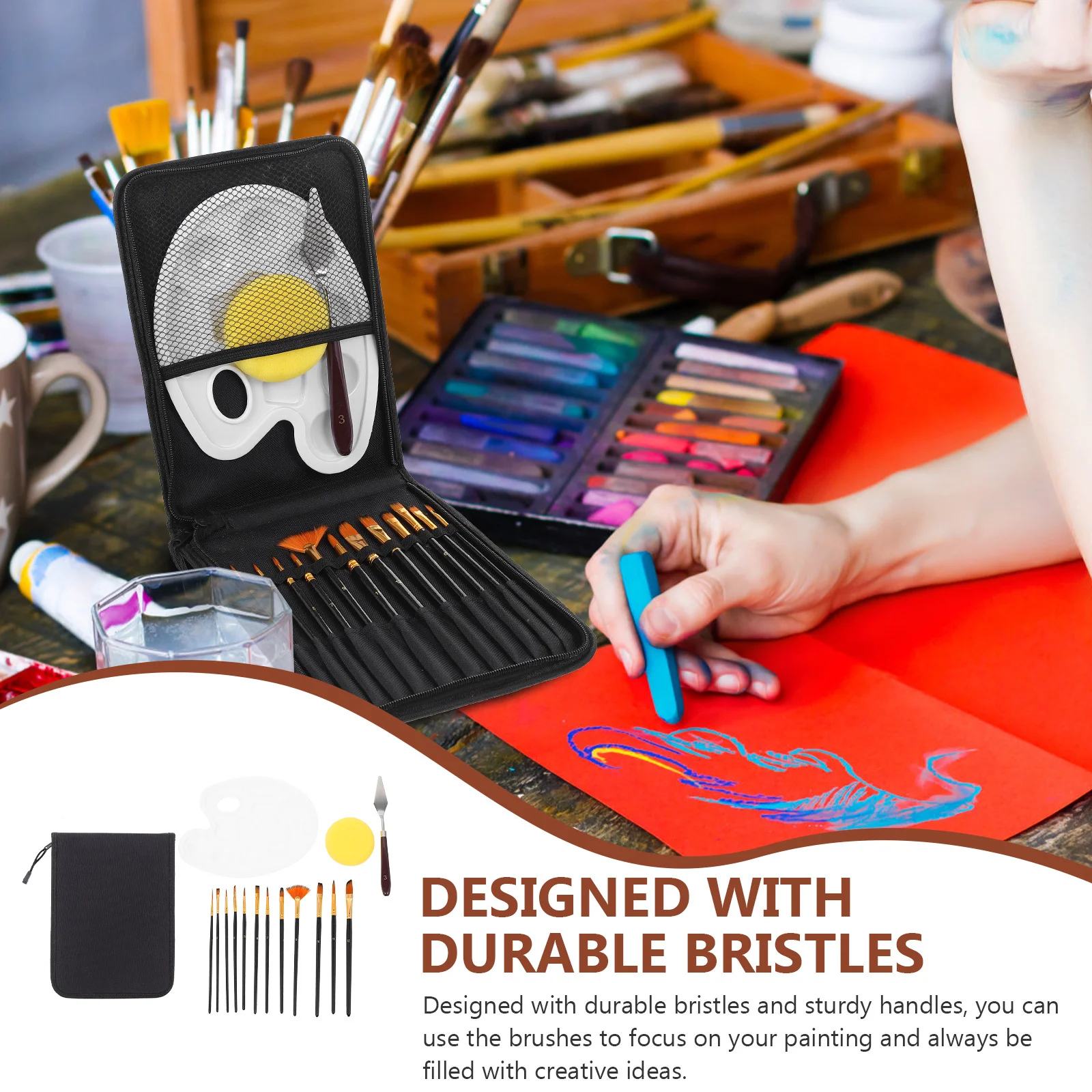 

1Set Painting Brushes Premium Material Sturdy Handles Flat Mouth Pointed Brush for Oil Watercolor Painting Portable