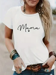 Mama Letter Print T-Shirt, Short Sleeve Crew Neck Casual Top For Summer & Spring, Women's Clothing