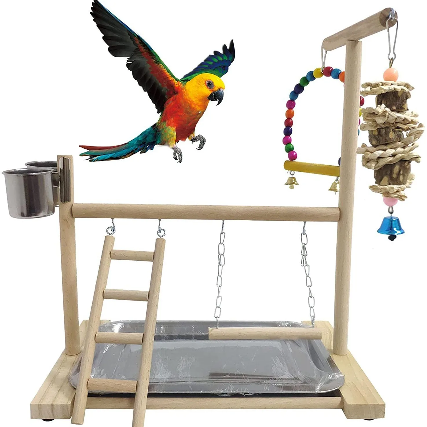 Bird Station Rack Bird Supplies Training Rack Wood Parrot Station Stick Bird Ladder Parrot Amusement Park