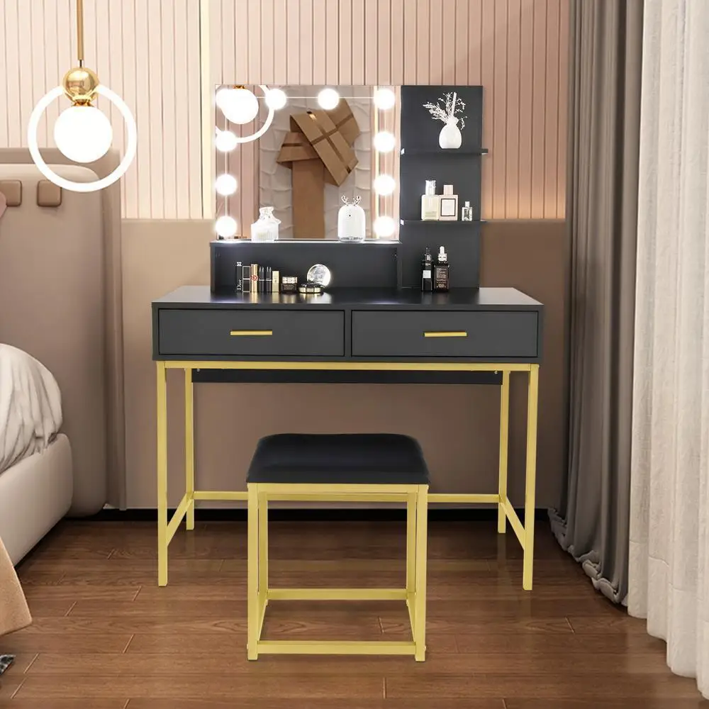 

10 Vanity Set Mirror Dressing Table with 2 Drawer for Bedroom Desk