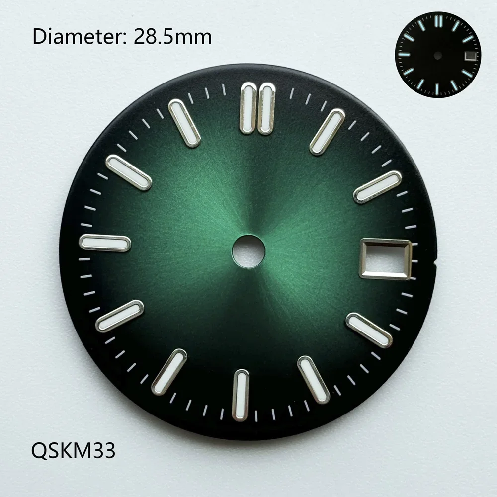 28.5mm nh35 dial luminoso azul preto gradiente sunburst dial para nh35 movimento mecânico automático watchmods pode personalizar logotipo