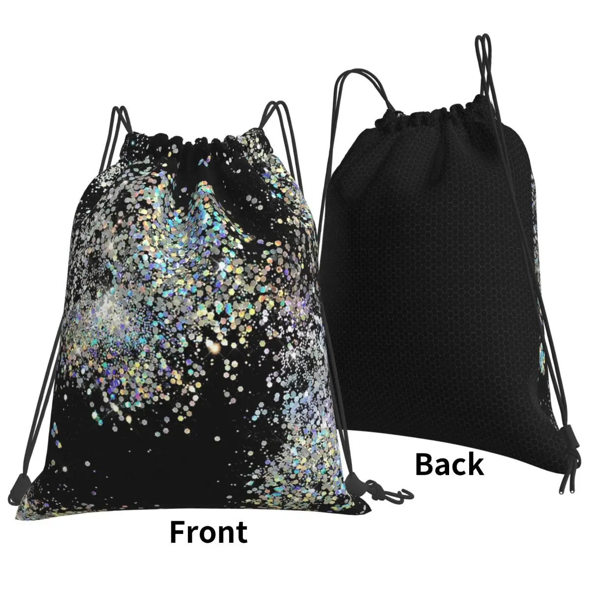 

Black And Multicolor Sequins Faux Backpacks Multi-function Drawstring Bags Sports Bag Book Bags for Travel Students