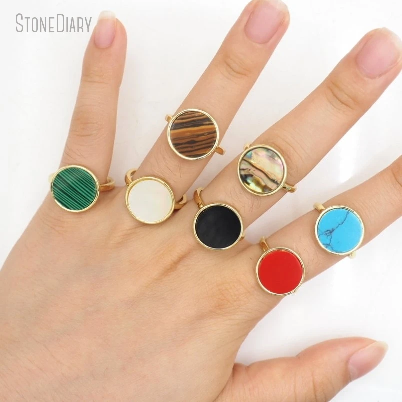 1Pcs Round Coin Shape Circle Gold Color Copper Ring RM50854