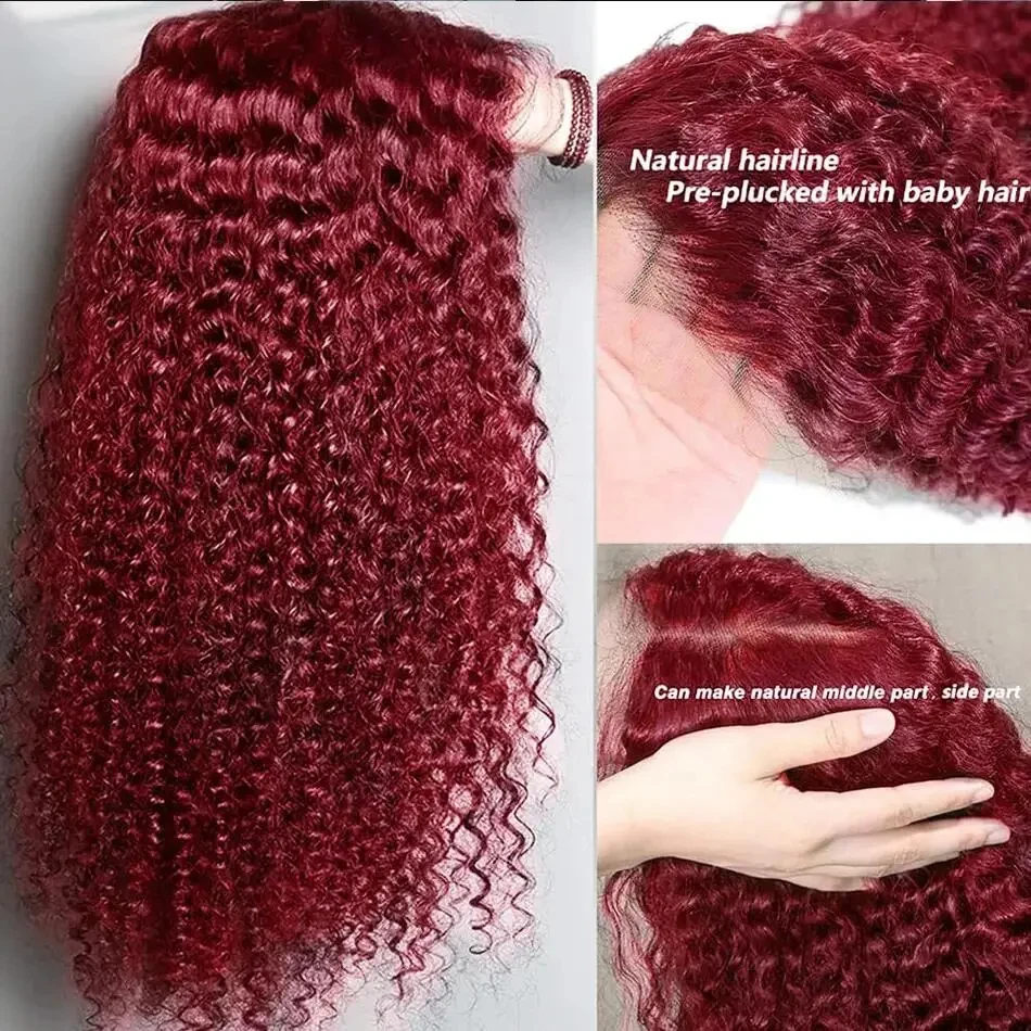 Kolorowe głębokie fale 99J bordo 13x4 ludzkie włosy peruki typu Lace Front 13x6 kręcone Hd 30 34 36 Cal koronkowa peruka na przód brazylijskie dla kobiet