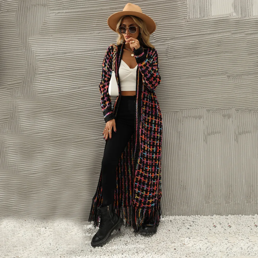 2026 Winter New Large Size Fringe Long Cardigan Coat Sweater Knitted Cardigan Women Korean Fashion Streetwear Cardigan view 2