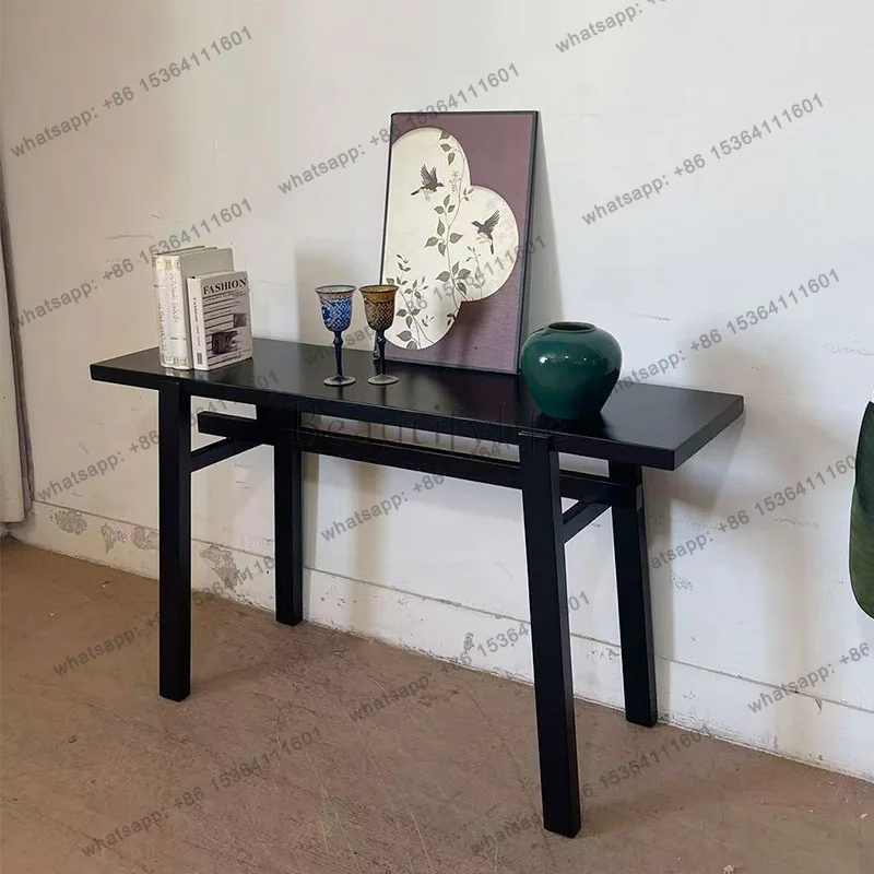 New Chinese-style solid wood entrance table, wabi-sabi strip case, black minimalist view table