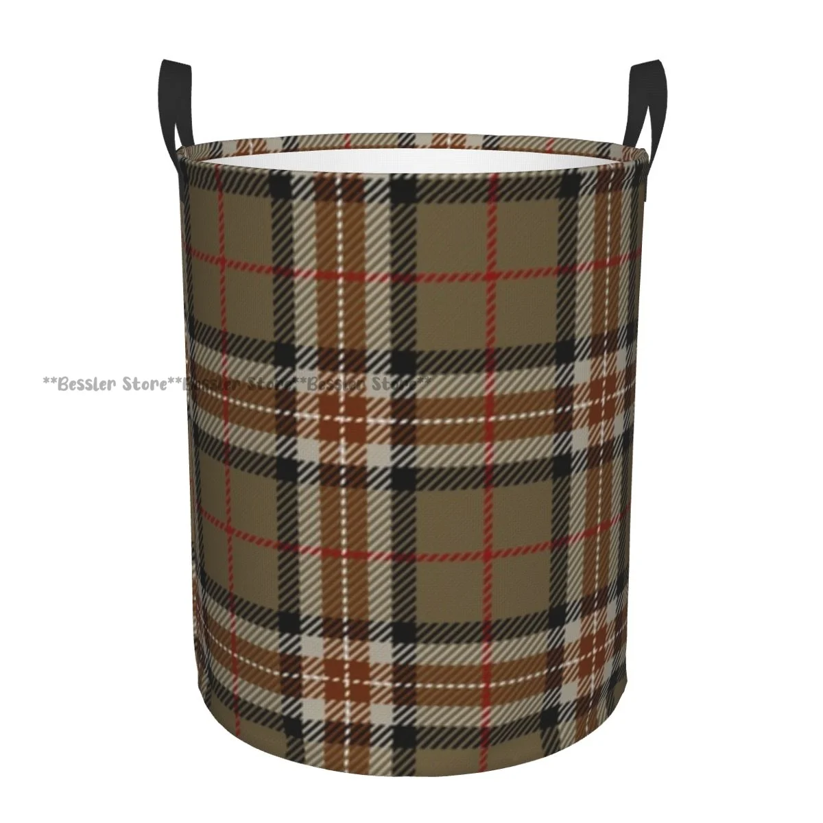 Folding Laundry Basket Scottish Tartan Geometrical Culture Folk Round Storage Bin Collapsible Hamper Clothes Bucket Organizer