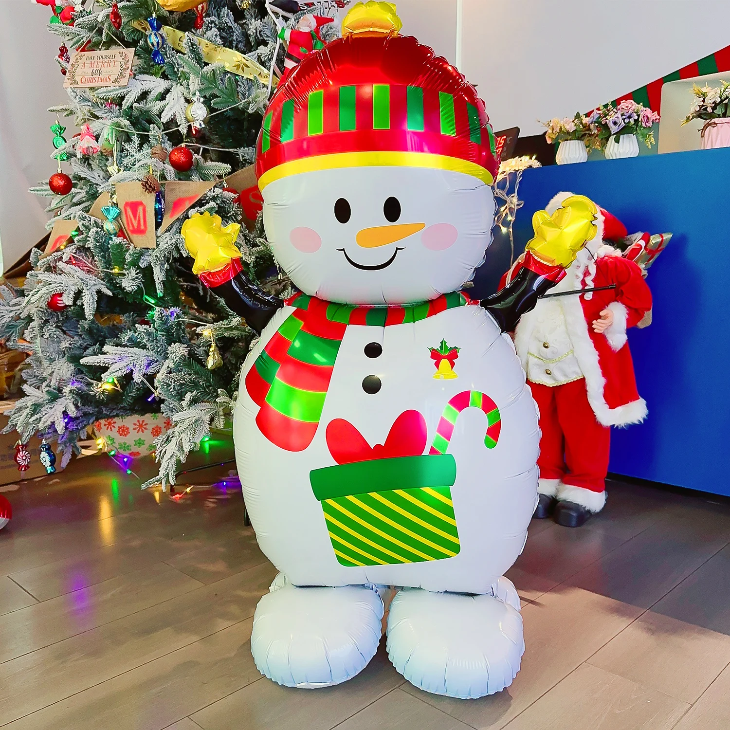 Christmas Large Standing Balloons 3D Inflatable Aluminum Foil Balloon Santa Claus Snowman Xmas Party Home Decors Supply Kid Gift