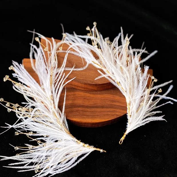 

Женские повязки на голову с кисточками и белыми перьями, роскошная темпераментная повязка для волос, аксессуары для волос, свадебная повязка для невесты