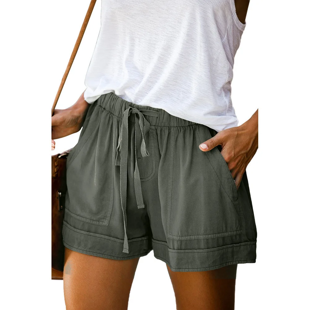Summer New Pants Women's Comfortable Casual Wide Leg Shorts European High Waist Lace Pockets Lounge Loose Short Pants Commuting