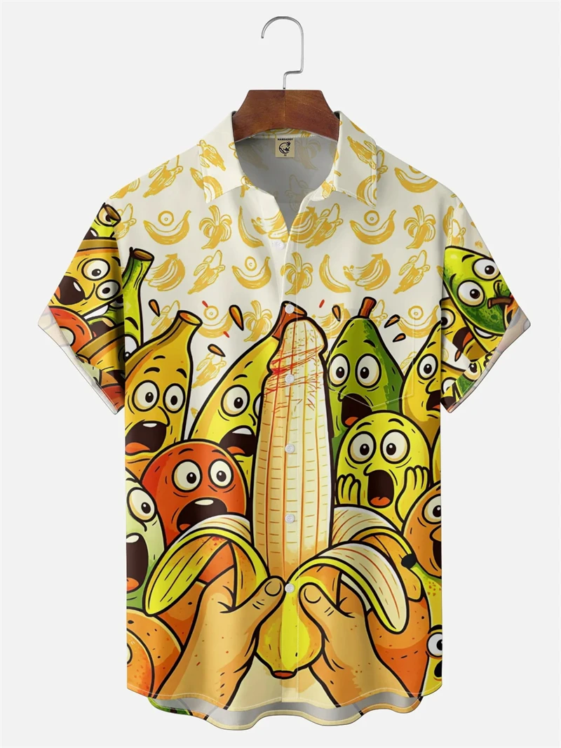 

Funny Hawaiian Men's Shirt Abstract Banana Pineapple 3D Printing Tee 2026 New Cartoon Fruit Summer Short Sleeves Shirts Y2k Tops